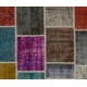 Colorful Handmade Patchwork Rug Made from Over-Dyed Vintage Carpets