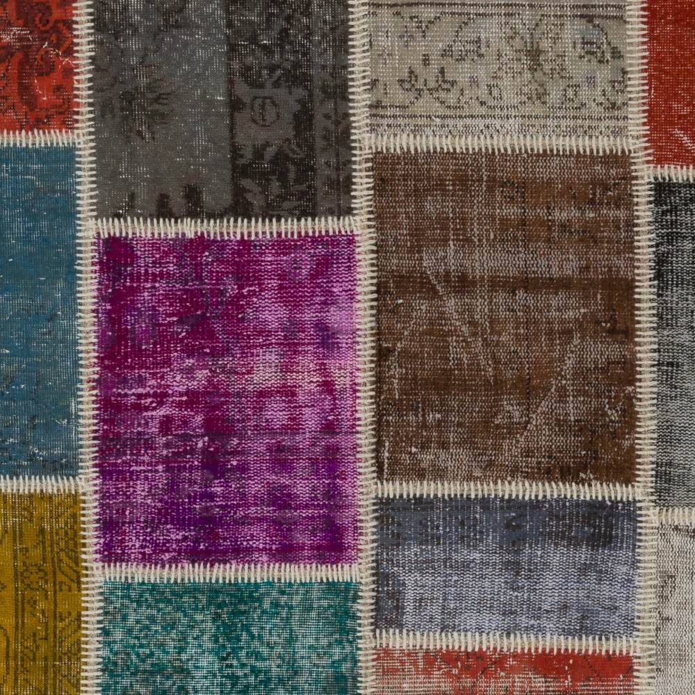 Colorful Turkish Patchwork Rug | Hand-Knotted Bohemian Style Overdyed Carpet for Modern Living Room