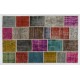 Colorful Handmade Patchwork Rug Made from Over-Dyed Vintage Carpets