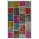 Colorful Handmade Patchwork Rug Made from Over-Dyed Vintage Carpets