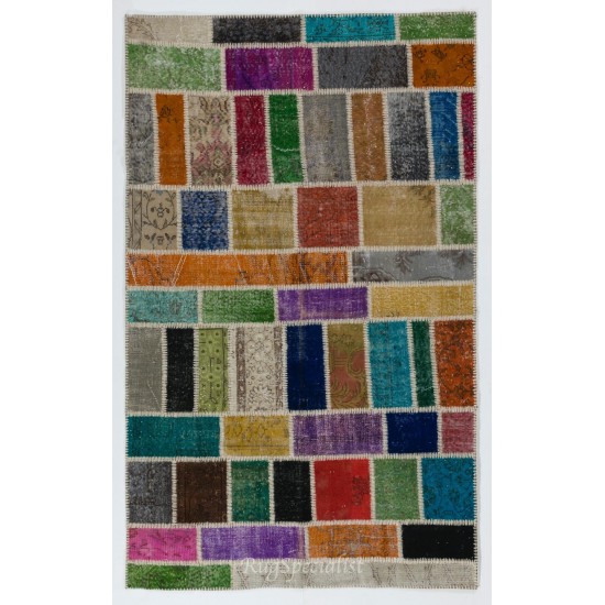 Turkish Handmade Patchwork Rug Made from Over-Dyed Vintage Carpets. Modern Look Colorful Area Rug. Home Decoration Floor Covering