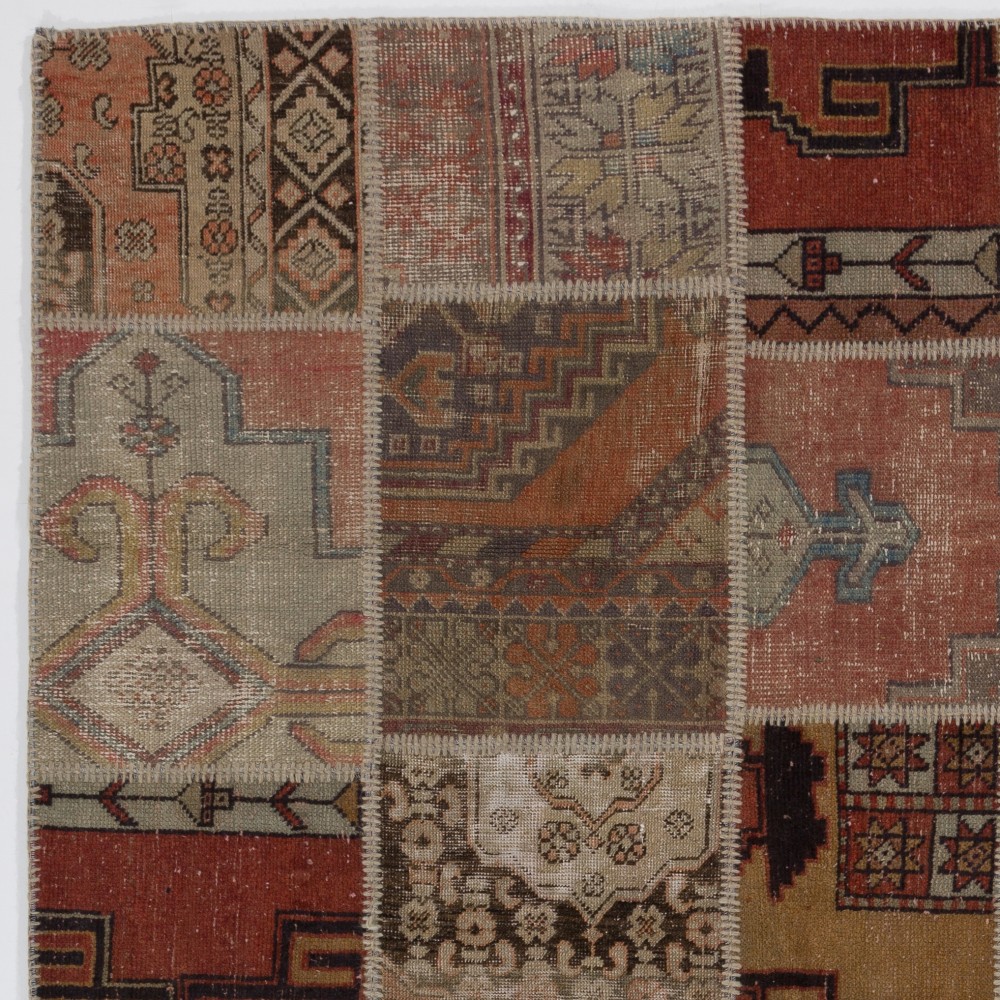 Vintage Turkish Patchwork Rug | Hand-Knotted Rustic Wool Carpet for Living Room, Bedroom and Kitchen Vintage Turkish Patchwork Rug | Hand-Knotted Rustic Wool Carpet for Living Room, Bedroom and Kitchen