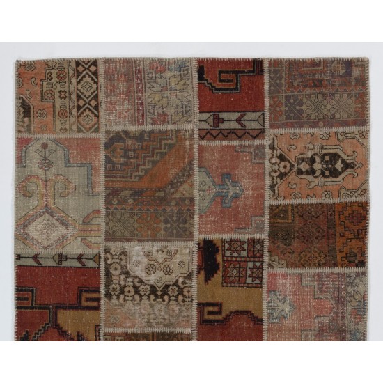 Handmade Patchwork Rug, Authentic Vintage Central Anatolain Carpet