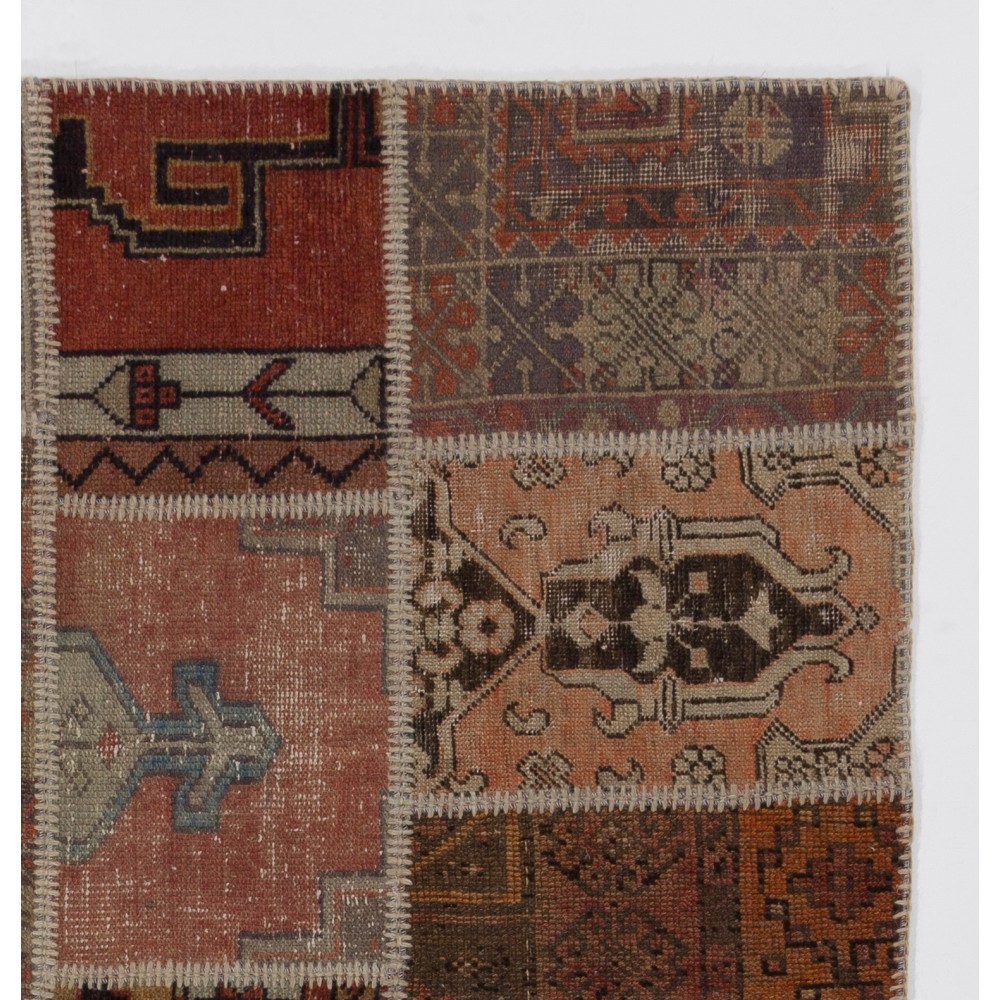 Vintage Turkish Patchwork Rug | Hand-Knotted Rustic Wool Carpet for Living Room, Bedroom and Kitchen Vintage Turkish Patchwork Rug | Hand-Knotted Rustic Wool Carpet for Living Room, Bedroom and Kitchen