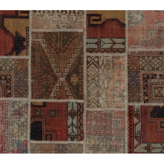 Handmade Patchwork Rug, Authentic Vintage Central Anatolain Carpet