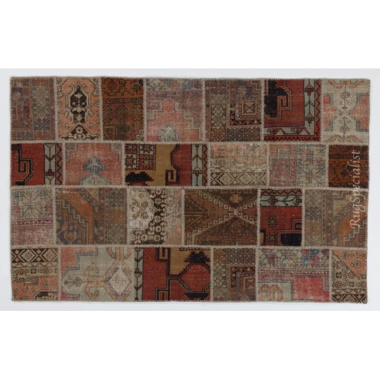 Handmade Patchwork Rug, Authentic Vintage Central Anatolain Carpet