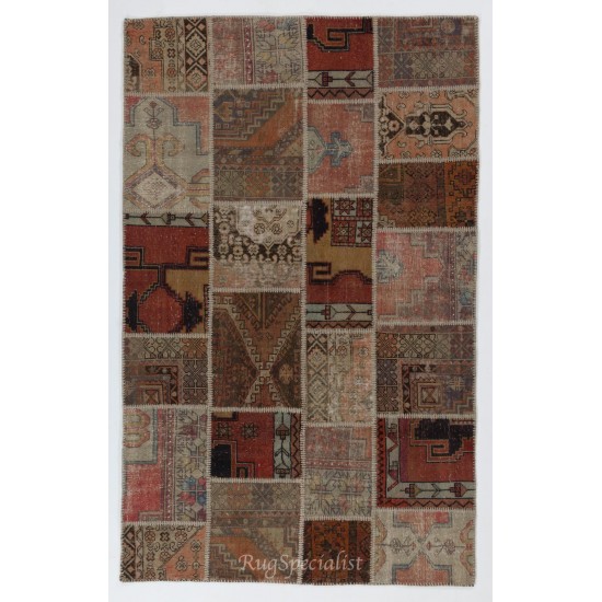 Handmade Patchwork Rug, Authentic Vintage Central Anatolain Carpet