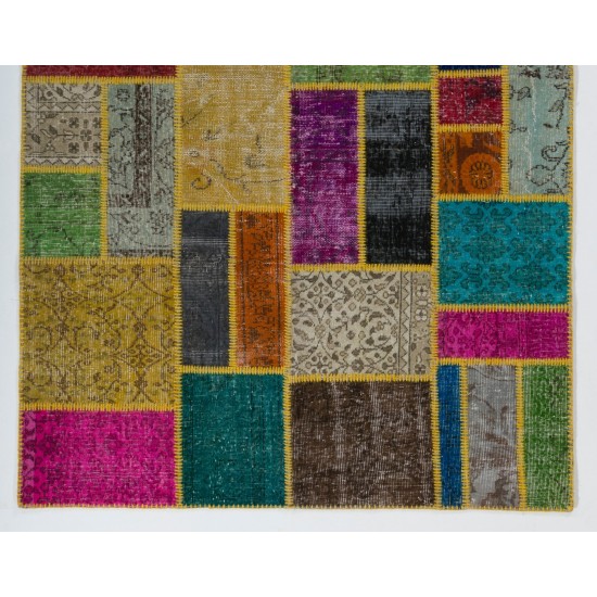 Handmade Patchwork Rug Made from Over-Dyed Vintage Carpets. Modern Look Colorful Area Rug. Home Decoration Floor Covering