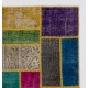 Colorful Turkish Patchwork Rug | Hand-Knotted Bohemian Style Overdyed Carpet for Contemporary Living Room