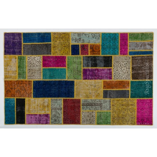 Handmade Patchwork Rug Made from Over-Dyed Vintage Carpets. Modern Look Colorful Area Rug. Home Decoration Floor Covering