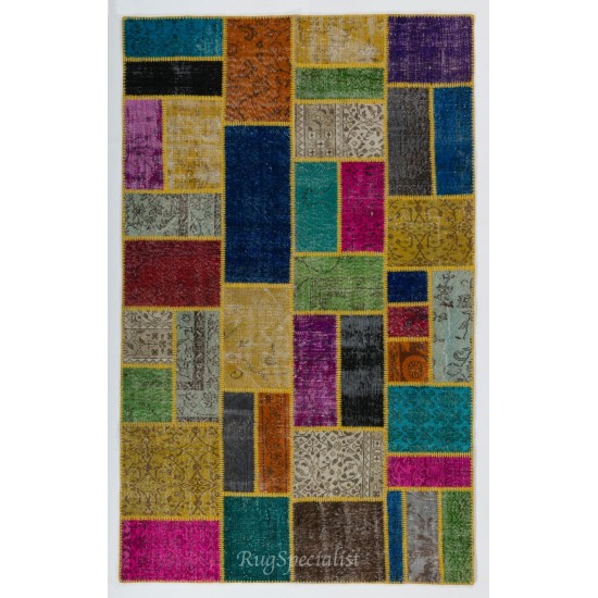 Handmade Patchwork Rug Made from Over-Dyed Vintage Carpets. Modern Look Colorful Area Rug. Home Decoration Floor Covering