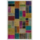 Handmade Patchwork Rug Made from Over-Dyed Vintage Carpets. Modern Look Colorful Area Rug. Home Decoration Floor Covering