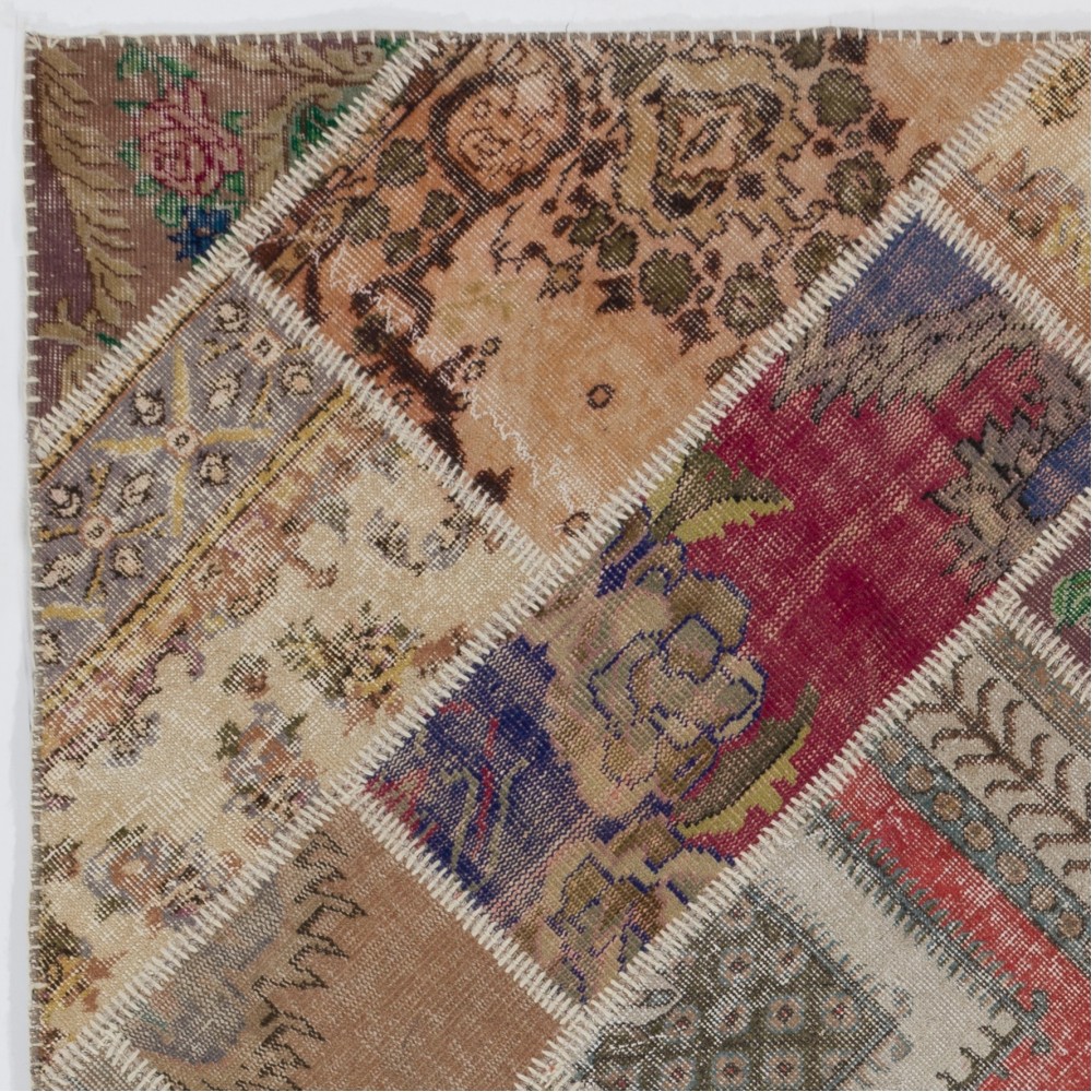 Vintage Turkish Wool Patchwork Rug | Hand-Knotted Floral Carpet Vintage Turkish Wool Patchwork Rug | Hand-Knotted Floral Carpet