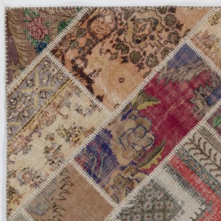 Vintage Turkish Wool Patchwork Rug | Hand-Knotted Floral Carpet Vintage Turkish Wool Patchwork Rug | Hand-Knotted Floral Carpet