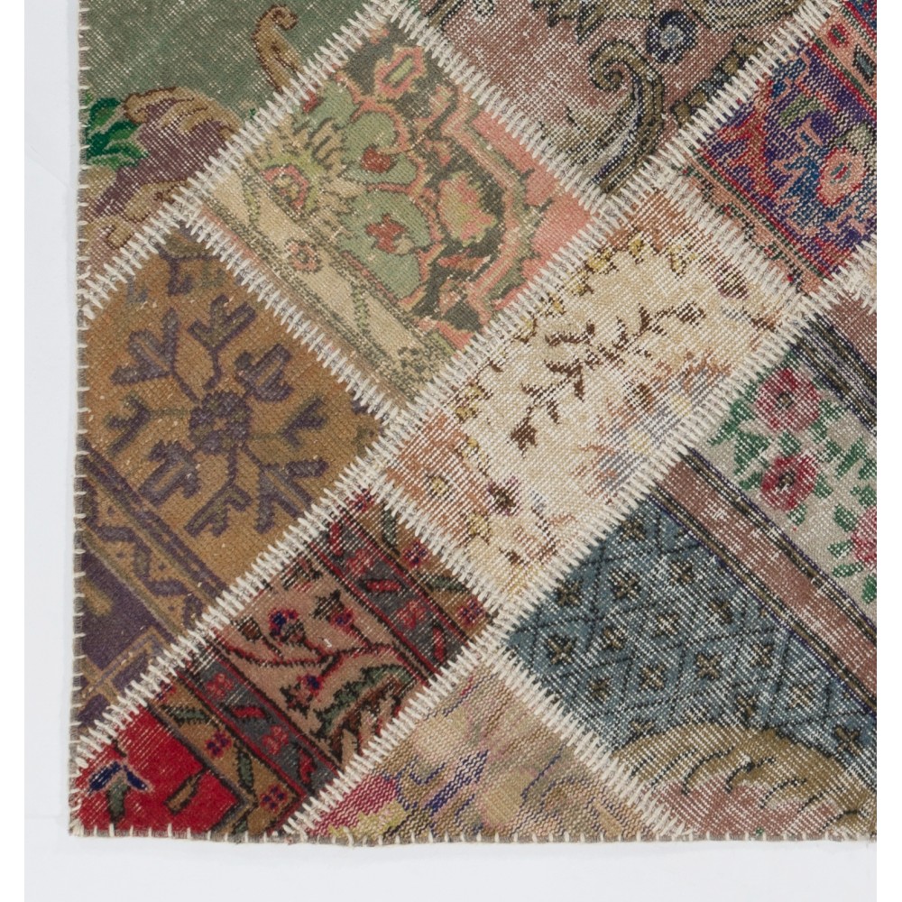 Vintage Turkish Wool Patchwork Rug | Hand-Knotted Floral Carpet Vintage Turkish Wool Patchwork Rug | Hand-Knotted Floral Carpet