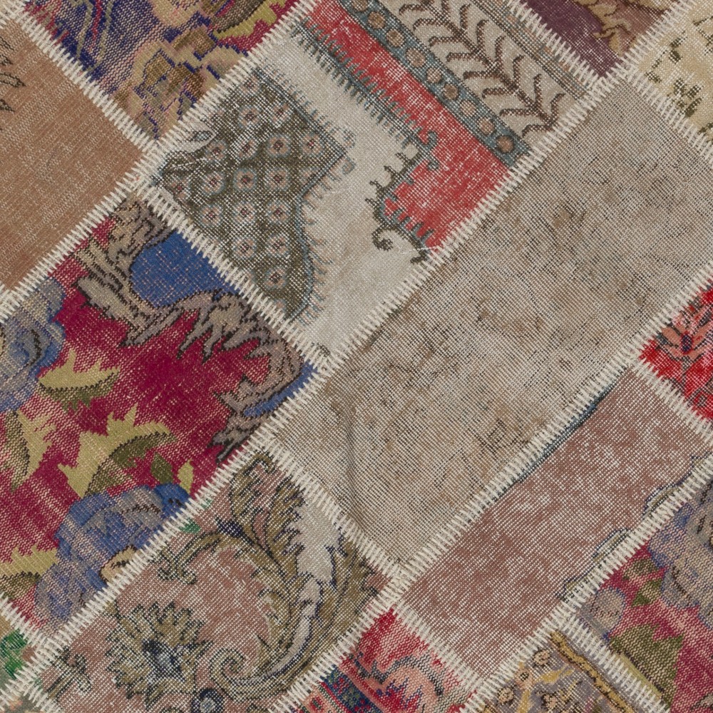 Vintage Turkish Wool Patchwork Rug | Hand-Knotted Floral Carpet Vintage Turkish Wool Patchwork Rug | Hand-Knotted Floral Carpet