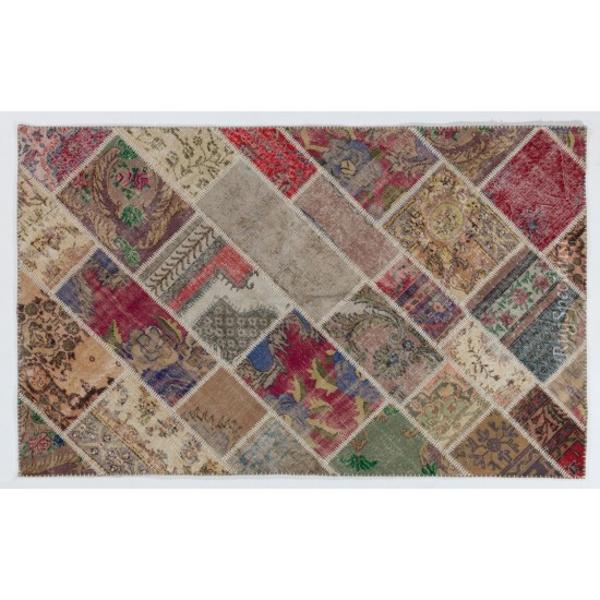 Handmade Patchwork Rug, Authentic Vintage Central Anatolian Carpet