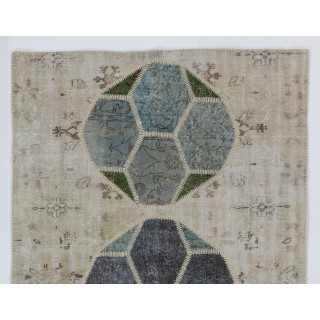 Decorative Handmade Patchwork Rug in Beige, Green and Blue Colors, High Quality Wool Carpet Decorative Handmade Patchwork Rug in Beige, Green and Blue Colors, High Quality Wool Carpet