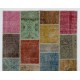 Colorful Handmade Patchwork Rug Made from Over-Dyed Vintage Carpets Colorful Handmade Patchwork Rug Made from Over-Dyed Vintage Carpets