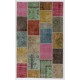 Colorful Handmade Patchwork Rug Made from Over-Dyed Vintage Carpets Colorful Handmade Patchwork Rug Made from Over-Dyed Vintage Carpets