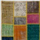 Vibrant Multicolor Turkish Patchwork Rug | Hand-Knotted Overdyed Wool Area Rug for Modern Living Room Vibrant Multicolor Turkish Patchwork Rug | Hand-Knotted Overdyed Wool Area Rug for Modern Living Room