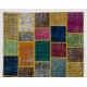 Vibrant Color Handmade Patchwork Carpet. Modern Look Multicolor Wool Area Rug. Home Decoration Floor Covering