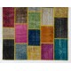 Vibrant Color Handmade Patchwork Carpet. Modern Look Multicolor Wool Area Rug. Home Decoration Floor Covering