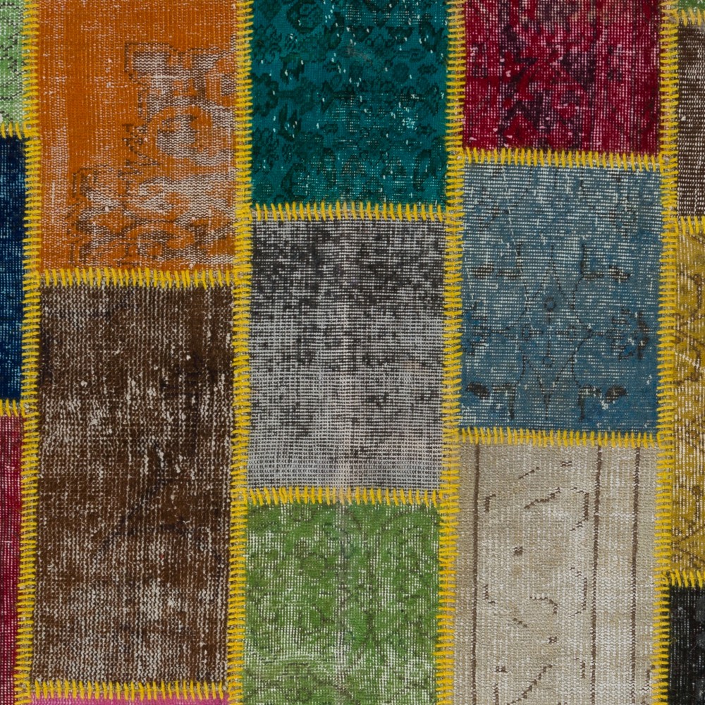 Vibrant Multicolor Turkish Patchwork Rug | Hand-Knotted Overdyed Wool Area Rug for Modern Living Room Vibrant Multicolor Turkish Patchwork Rug | Hand-Knotted Overdyed Wool Area Rug for Modern Living Room