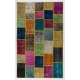 Vibrant Color Handmade Patchwork Carpet. Modern Look Multicolor Wool Area Rug. Home Decoration Floor Covering