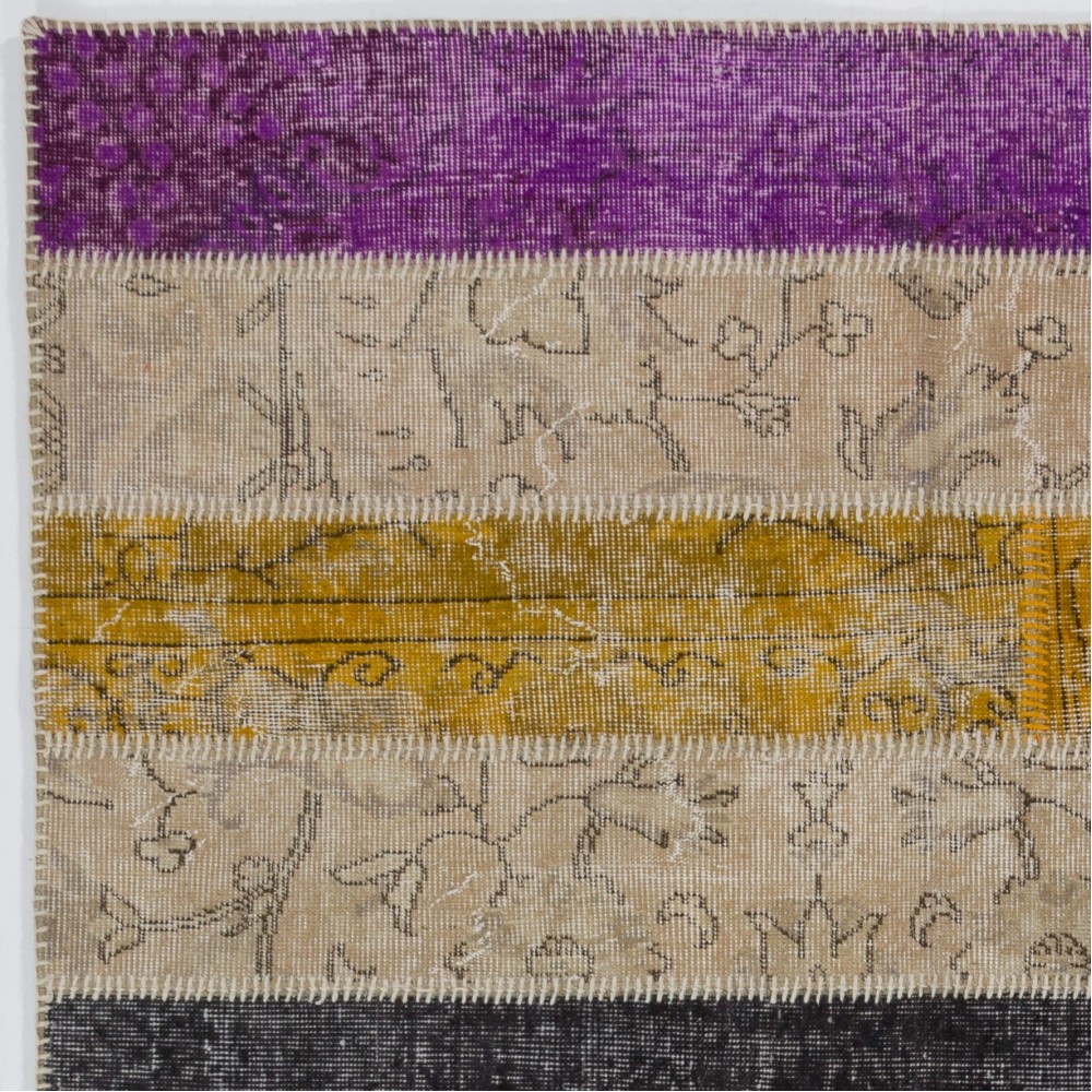 Colorful Turkish Patchwork Rug | Hand-Knotted Bohemian Style Overdyed Carpet for Contemporary Living Room Colorful Turkish Patchwork Rug | Hand-Knotted Bohemian Style Overdyed Carpet for Contemporary Living Room