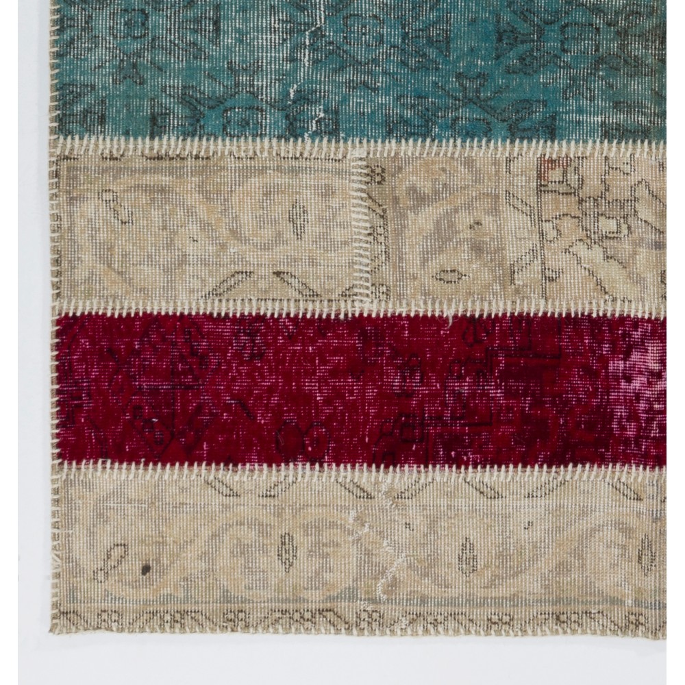 Colorful Turkish Patchwork Rug | Hand-Knotted Bohemian Style Overdyed Carpet for Contemporary Living Room Colorful Turkish Patchwork Rug | Hand-Knotted Bohemian Style Overdyed Carpet for Contemporary Living Room