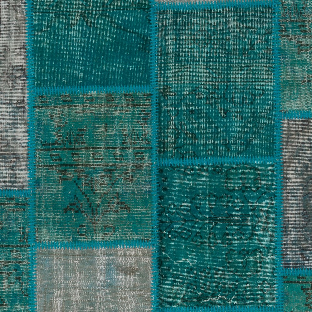 Hand-Knotted Teal Blue Turkish Patchwork Rug | Contemporary Overdyed Wool Carpet for Living Room, Bedroom and Kitchen Hand-Knotted Teal Blue Turkish Patchwork Rug | Contemporary Overdyed Wool Carpet for Living Room, Bedroom and Kitchen