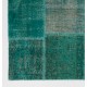 Hand-Knotted Teal Blue Turkish Patchwork Rug | Contemporary Overdyed Wool Carpet for Living Room, Bedroom and Kitchen
