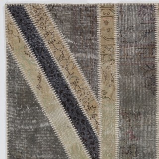 Modern Handmade Patchwork Rug with Union Jack British Flag Design | Hand-Knotted United Kingdom Flag Pattern Gray Carpet