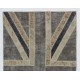 Union Jack British Flag Design Patchwork Handmade Rug in Gray, Black and Beige. United Kingdom Carpet for Contemporary Interiors