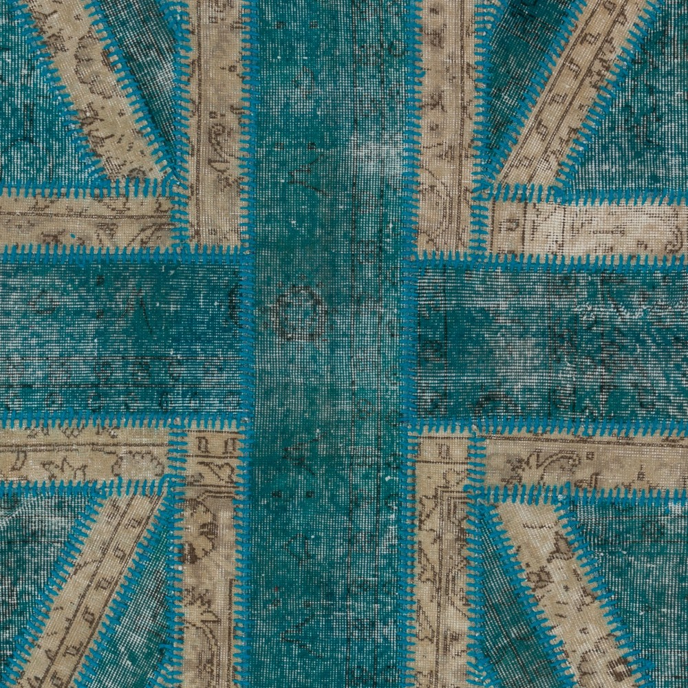 Modern Patchwork Rug with Union Jack British Flag Design | Hand-Knotted United Kingdom Flag Pattern Teal Blue Carpet Modern Patchwork Rug with Union Jack British Flag Design | Hand-Knotted United Kingdom Flag Pattern Teal Blue Carpet