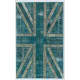 Union Jack British Flag Design Rug, Modern Handmade Patchwork Rug in Teal Blue, Beige and Turquoise Colors, United Kingdom Carpet