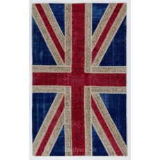 Union Jack British Flag Design Patchwork Rug Made from Re-Dyed Vintage Carpets