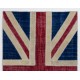 Union Jack British Flag Design Hand-Knotted Patchwork Rug in Blue, Red and Cream. United Kingdom Carpet for Modern Home & Office