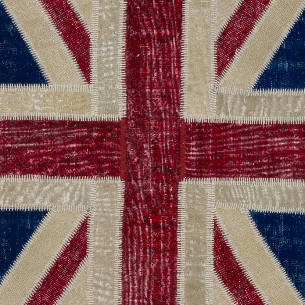 Union Jack British Flag Design Patchwork Rug | Vintage Hand-Knotted United Kingdom Flag Pattern Blue Carpet