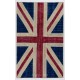 Union Jack British Flag Design Hand-Knotted Patchwork Rug in Blue, Red and Cream. United Kingdom Carpet for Modern Home & Office