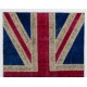 Union Jack British Flag Design Hand-Knotted Patchwork Rug in Blue, Red and Cream. United Kingdom Carpet for Modern Home & Office