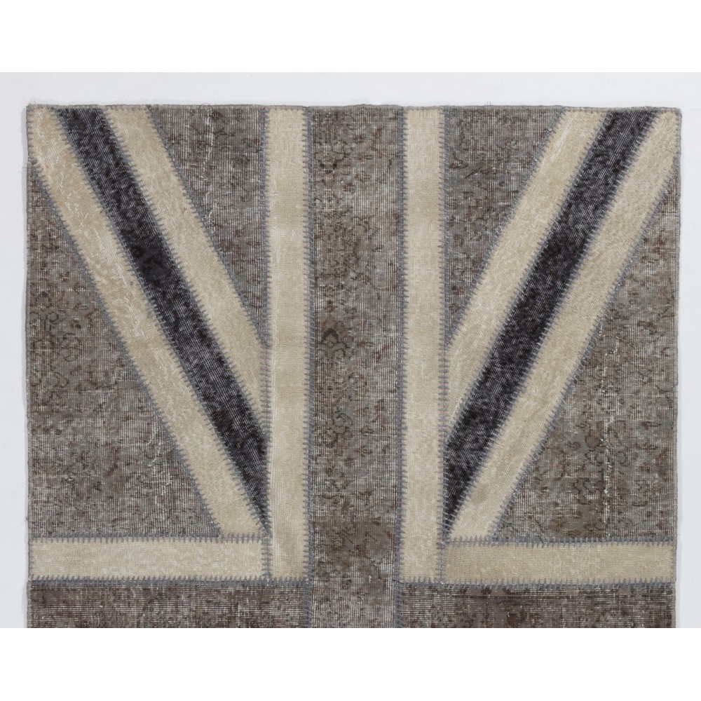 Union Jack British Flag Design Patchwork Rug Made from Re-Dyed Vintage Carpets