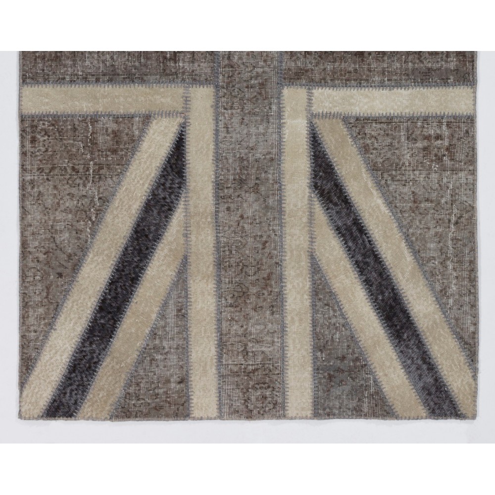 Union Jack British Flag Design Patchwork Rug Made from Re-Dyed Vintage Carpets
