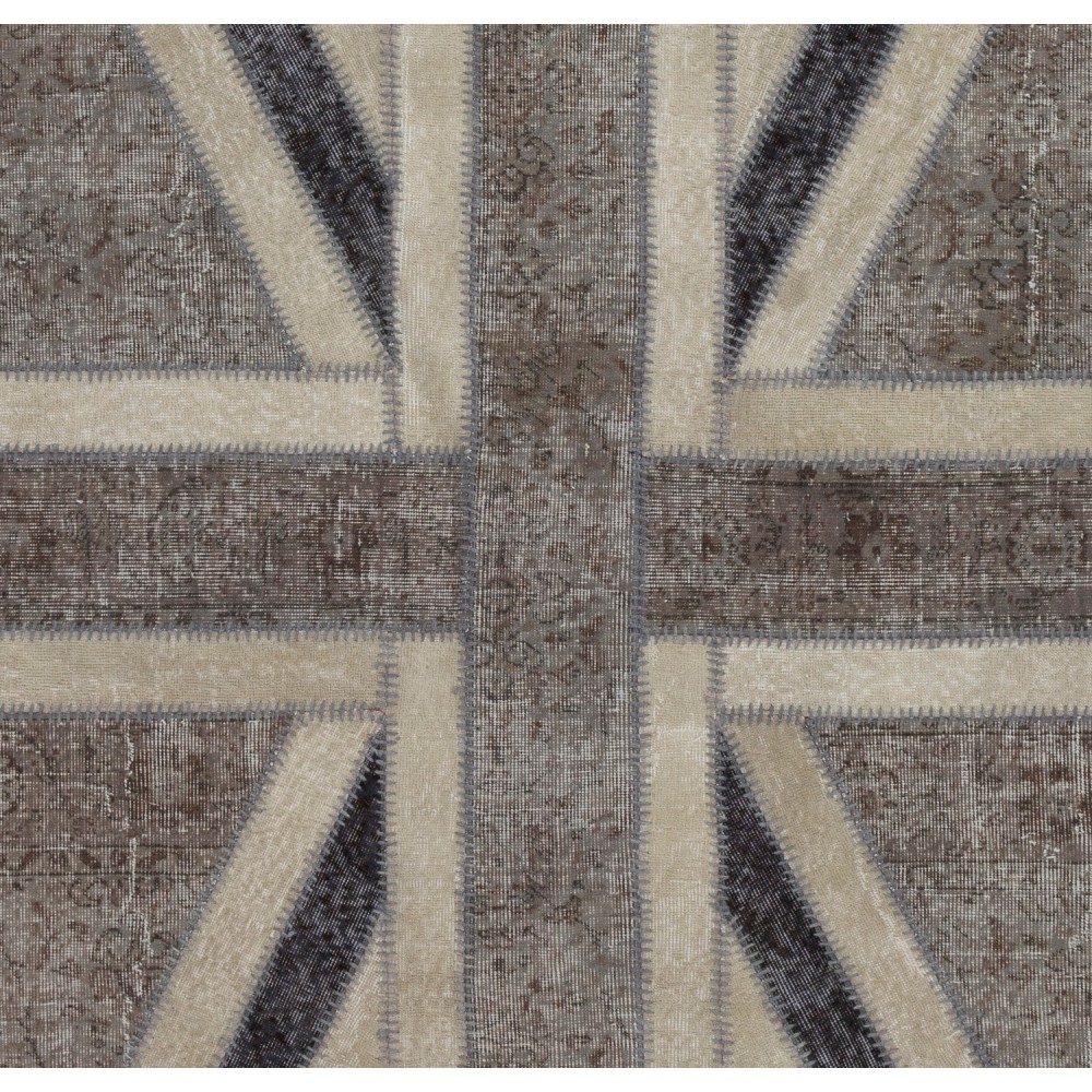Union Jack British Flag Design Patchwork Rug Made from Re-Dyed Vintage Carpets