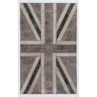 Union Jack British Flag Design Patchwork Rug Made from Re-Dyed Vintage Carpets