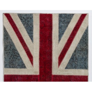 Union Jack British Flag Design Patchwork Rug Made from Re-Dyed Vintage Carpets Union Jack British Flag Design Patchwork Rug Made from Re-Dyed Vintage Carpets