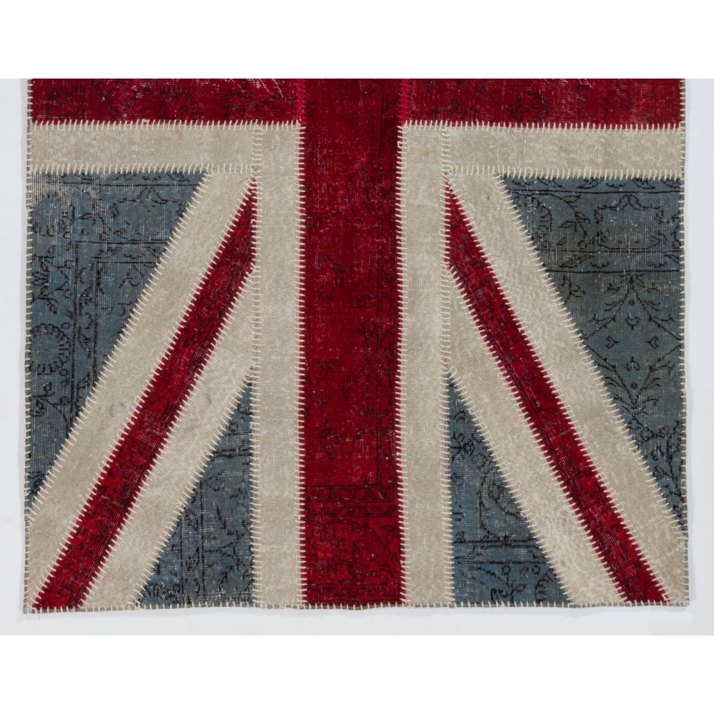 Union Jack British Flag Design Patchwork Rug Made from Re-Dyed Vintage Carpets