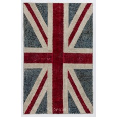 Union Jack British Flag Design Patchwork Rug Made from Re-Dyed Vintage Carpets