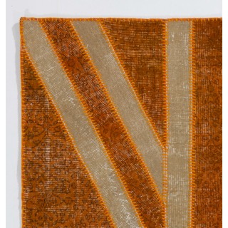 Union Jack British Flag Design Patchwork Rug | Vintage Hand-Knotted United Kingdom Flag Pattern Orange Carpet